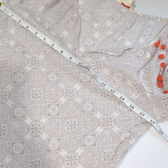 Sundance Top Womens Medium Cream Orange Pompom Printed Cotton Boho - Picture 9 of 10